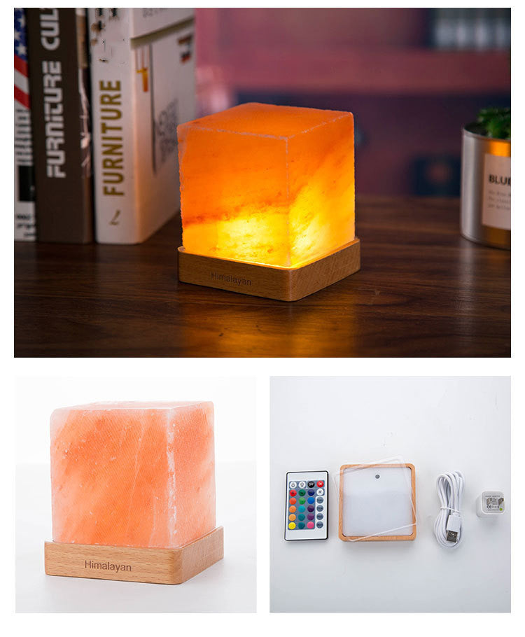 Himalayan Crystal Salt Lamp with Wooden Base — Natural Salt Lamp for Wellness & Relaxation