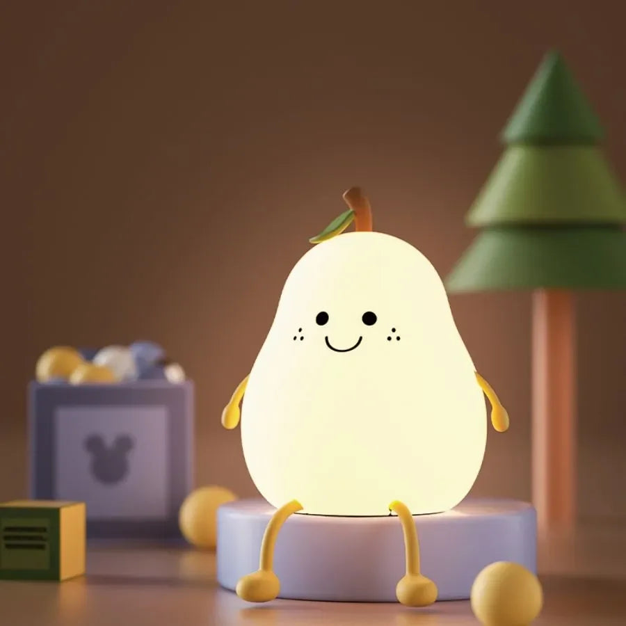 Led Cute Pear Night Light Dimmable Nursery Pear Lamps Super Squishy Silicone USB Rechargeable Touch Control 7 Colors Night Lamp