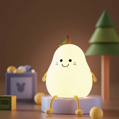 Led Cute Pear Night Light Dimmable Nursery Pear Lamps Super Squishy Silicone USB Rechargeable Touch Control 7 Colors Night Lamp