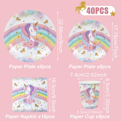 Unicorn Party Disposable Tableware Plates Napkin Rainbow Unicorn Birthday Party Decor Kids Birthday Party Supplies Baby Shower
