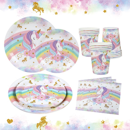 Unicorn Party Disposable Tableware Plates Napkin Rainbow Unicorn Birthday Party Decor Kids Birthday Party Supplies Baby Shower