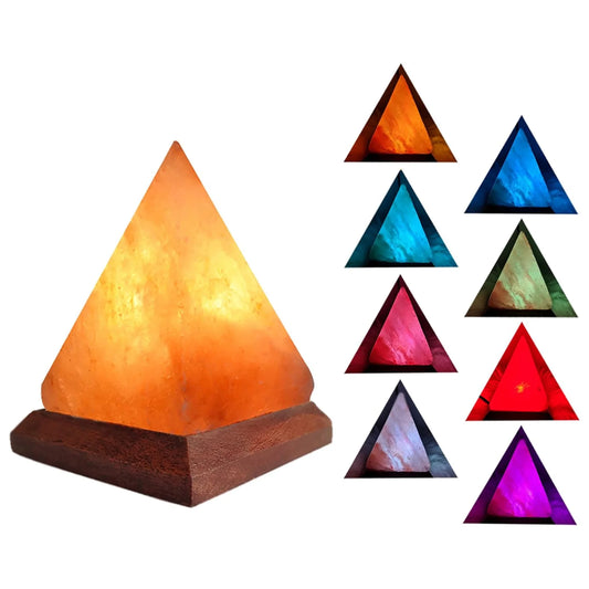 F2 Himalayan Salt Lamp USB RGB 7 Colors Changing Hand Carved with Wood Base Pyramid Crystal Salt Rock Lamp for Home Decoration