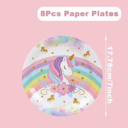 Unicorn Party Disposable Tableware Plates Napkin Rainbow Unicorn Birthday Party Decor Kids Birthday Party Supplies Baby Shower