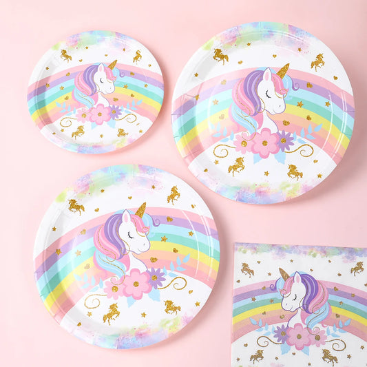 Unicorn Party Disposable Tableware Plates Napkin Rainbow Unicorn Birthday Party Decor Kids Birthday Party Supplies Baby Shower