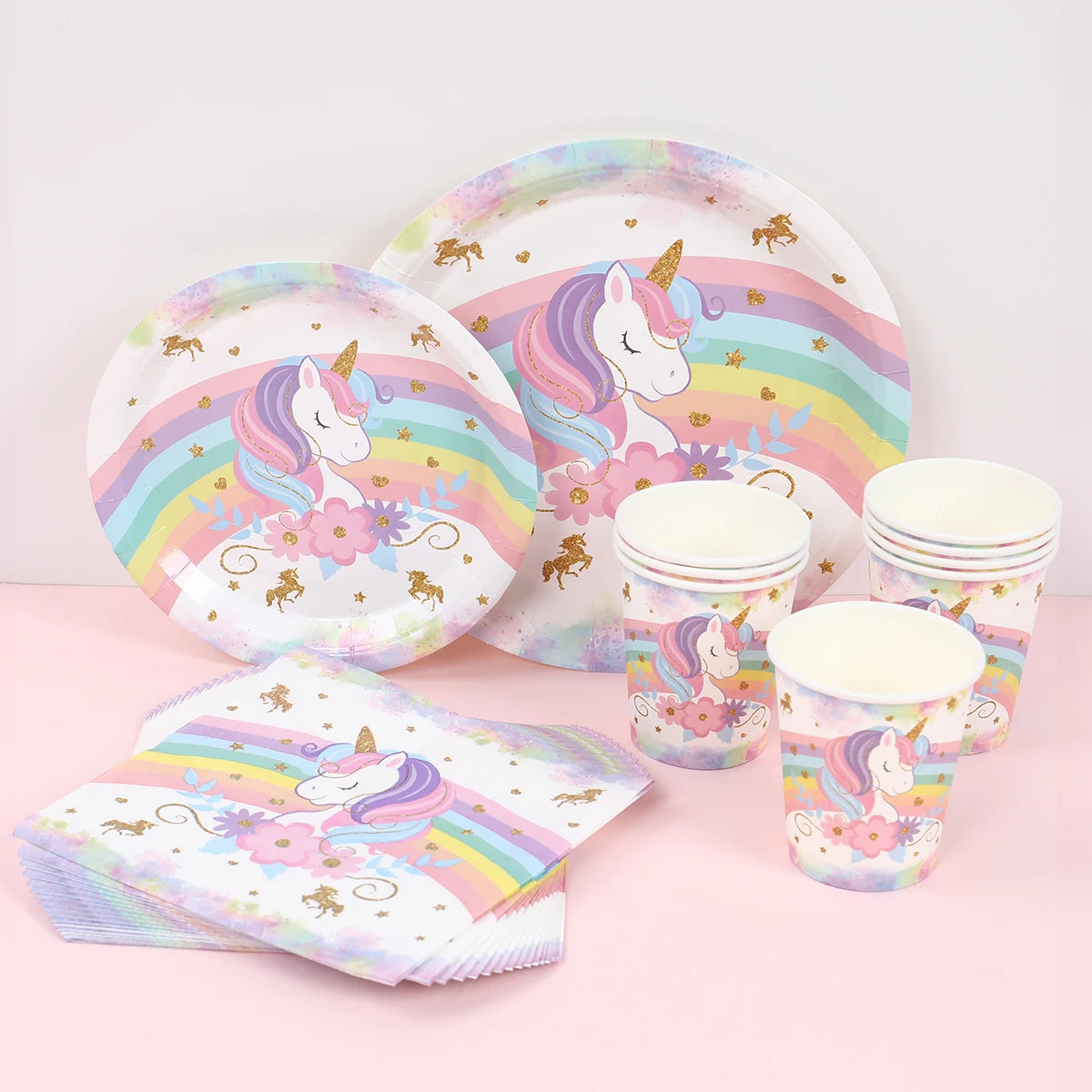 Unicorn Party Disposable Tableware Plates Napkin Rainbow Unicorn Birthday Party Decor Kids Birthday Party Supplies Baby Shower