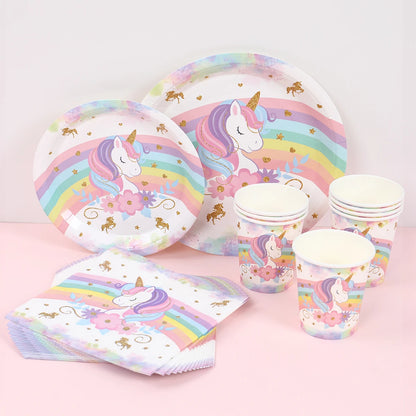 Unicorn Party Disposable Tableware Plates Napkin Rainbow Unicorn Birthday Party Decor Kids Birthday Party Supplies Baby Shower