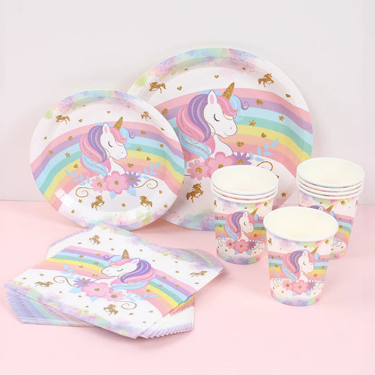 Unicorn Party Disposable Tableware Plates Napkin Rainbow Unicorn Birthday Party Decor Kids Birthday Party Supplies Baby Shower